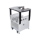 Support en métal Brother PRNSTD2 pour machines PR et PRS, avec rangement et roulettes, vue de trois quarts.